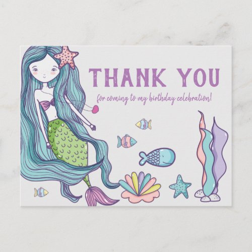 Mermaid Birthday Party Thank You Postcard