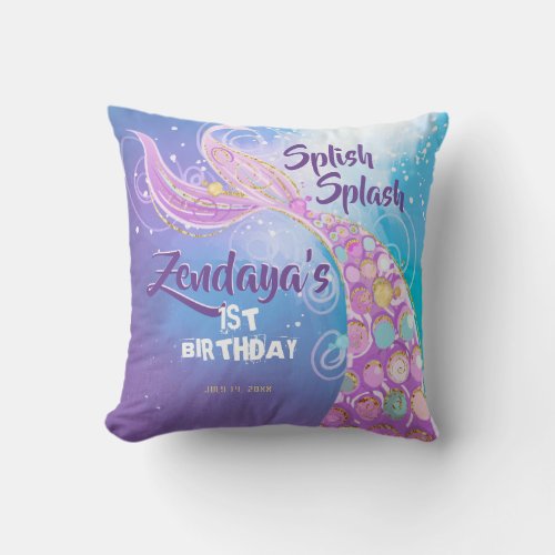 Mermaid Birthday Party Throw Pillow