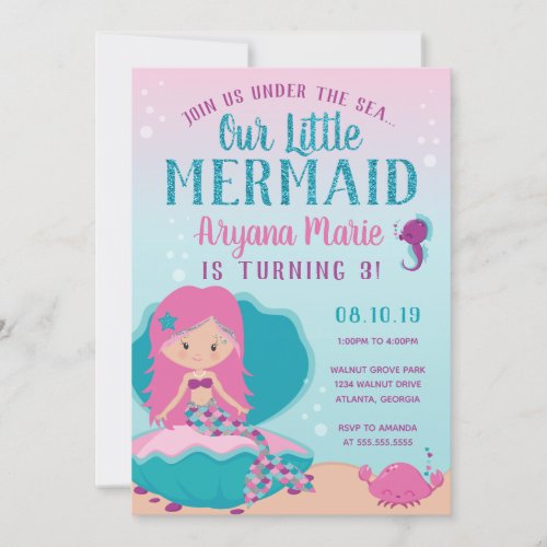 Mermaid Birthday Party Under the Sea Birthday Invitation