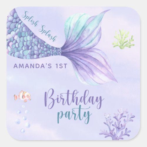 Mermaid Birthday Party Under The Sea Mermaid Square Sticker