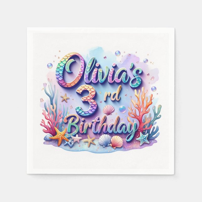 Mermaid Birthday Party – Under the Sea Party  Napk Napkins (Front)