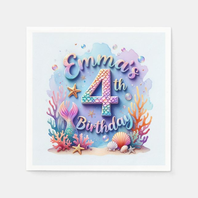 Mermaid Birthday Party – Under the Sea Party  Napk Napkins (Front)