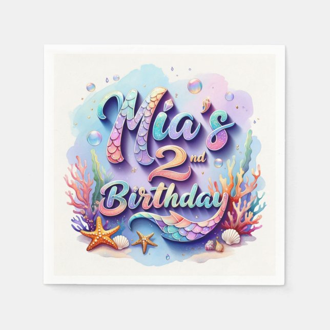 Mermaid Birthday Party – Under the Sea Party  Napk Napkins (Front)