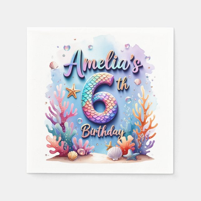 Mermaid Birthday Party – Under the Sea Party  Napkins (Front)