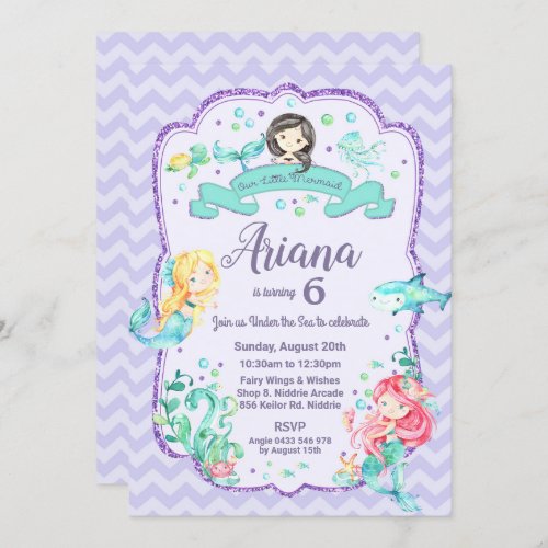 Mermaid Birthday Party Under the Sea Pool Party Invitation