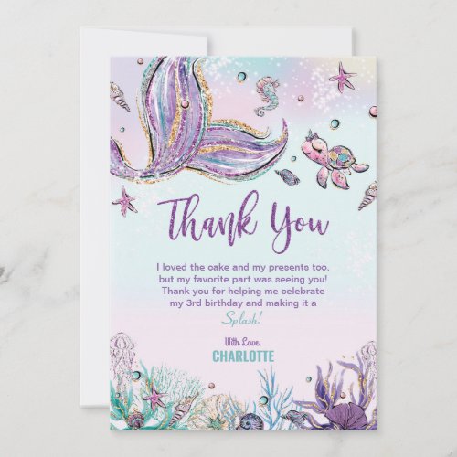 Mermaid Birthday Party Under the Sea Thank You Card