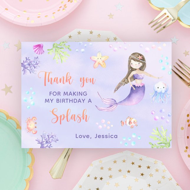Mermaid Birthday Party Under The Sea the Thank you Card (Creator Uploaded)
