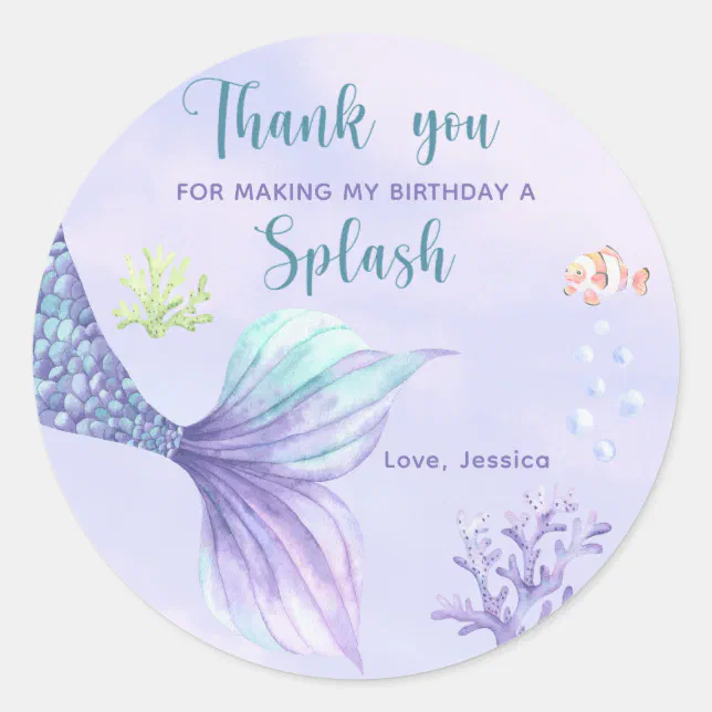 Mermaid Birthday Party Under The Sea the Thank you Classic Round ...