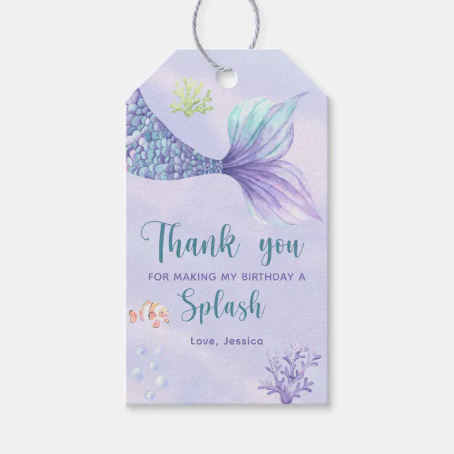 Mermaid Birthday Party Under The Sea the Thank you Gift Tags | Zazzle