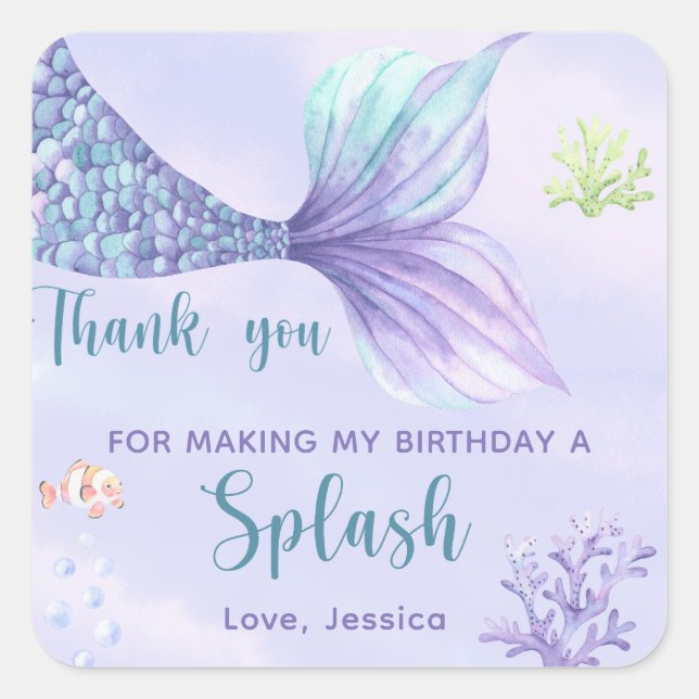 Mermaid Birthday Party Under The Sea the Thank you Square Sticker (Front)