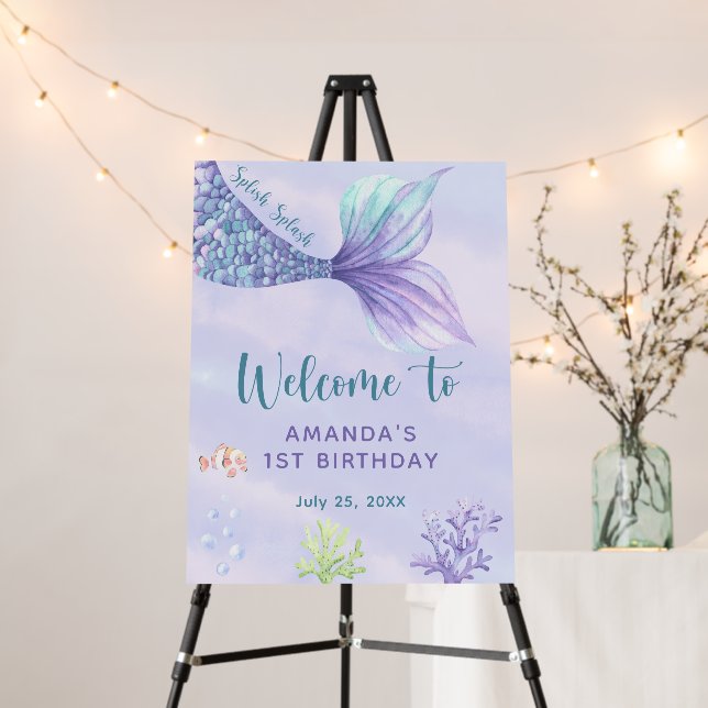 Mermaid Birthday Party Under The Sea Welcome Foam Board (In Situ (Stand))