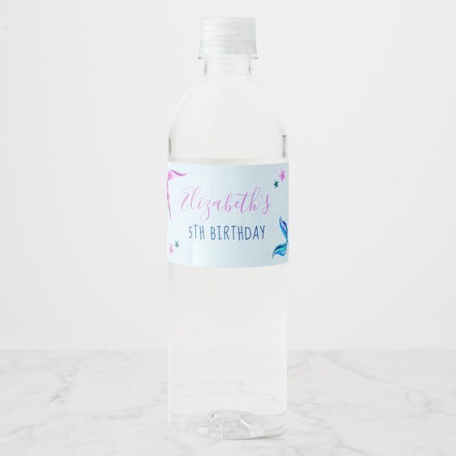 Mermaid Birthday Party Water Bottle Water Bottle Label (Front)