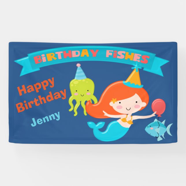 Mermaid Birthday Personalized Banner (Horizontal)
