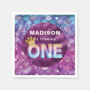 Mermaid Birthday Personalized Pink Blue Napkins