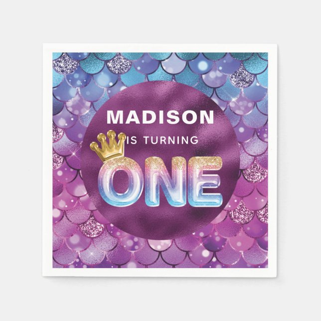 Mermaid Birthday Personalized Pink Blue Napkins (Front)