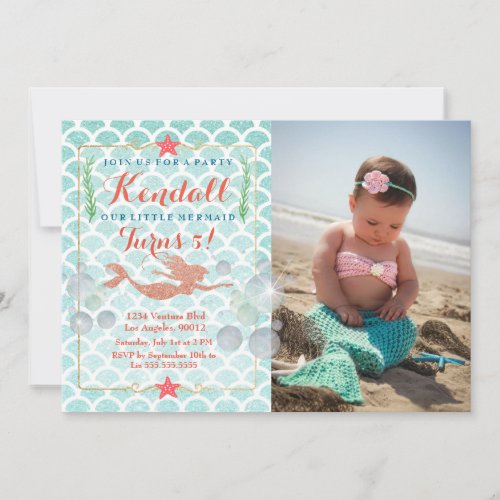 Mermaid Birthday Photo Invitation