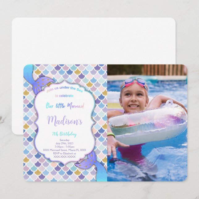Mermaid Birthday Photo Invitation (Front/Back)