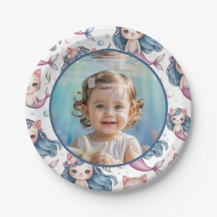 Mermaid Birthday Photo Personalized Paper Plates