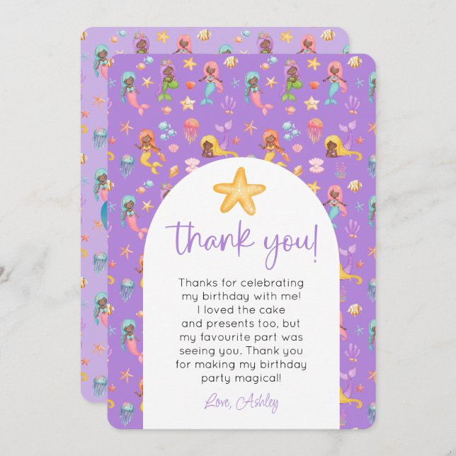 Mermaid Birthday Photo Thank You Invitation (Front/Back)