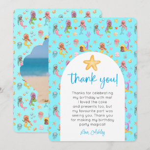 Mermaid Birthday Photo Thank You Invitation