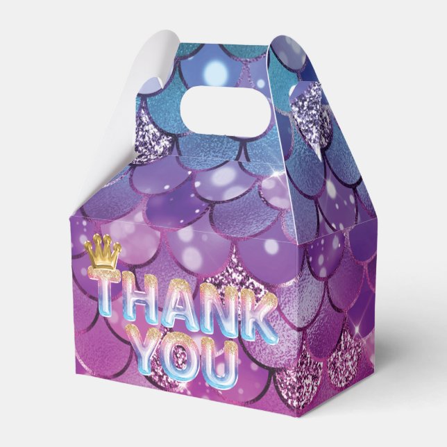 Mermaid Birthday Pink Blue Glitter Favor Boxes (Front Side)