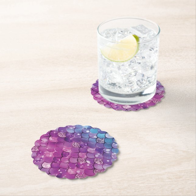 Mermaid Birthday Pink Purple Paper Coaster (Insitu)