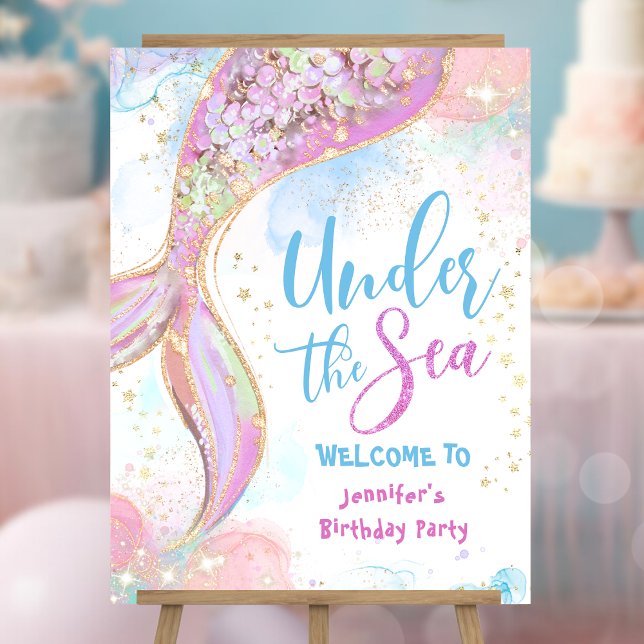 Mermaid Birthday Pink Under The Sea Welcome Sign (Creator Uploaded)