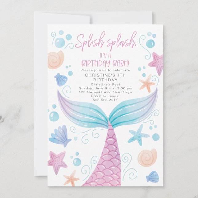 Mermaid Birthday Pool Party Invitation (Front)