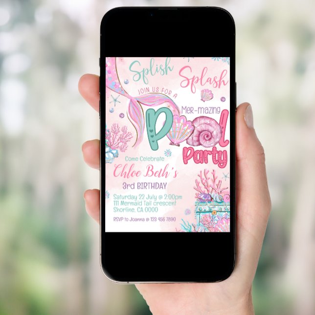 Mermaid Birthday Pool Party Invitation (Front Digital)
