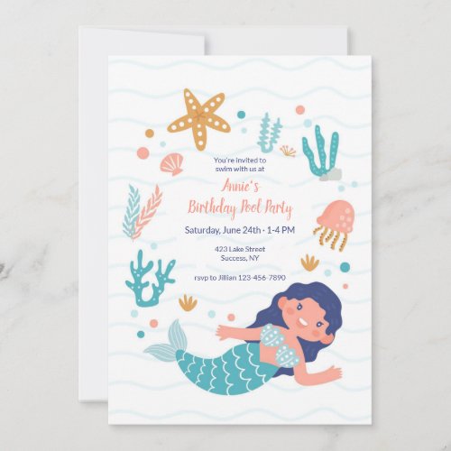 Mermaid Birthday Pool Party Invitation