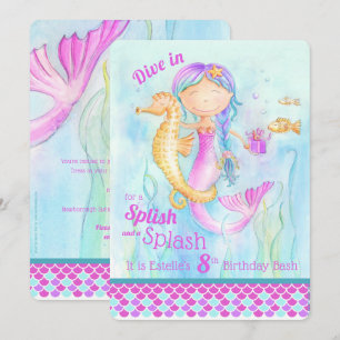 Mermaid Birthday pool party invitations