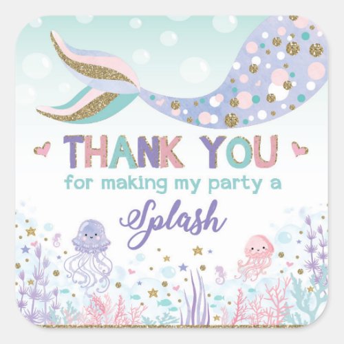 Mermaid Birthday Pool Party Thank You Tag Sticker