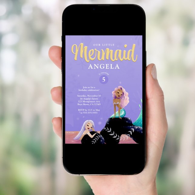 Mermaid Birthday Purple Invitation (Front Digital)