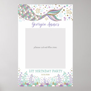 Mermaid Birthday Selfie Photo Booth Prop Baby Girl Poster