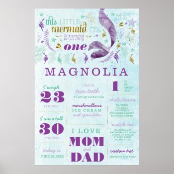 Mermaid Birthday Stats Milestone Poster by joyonpaper at Zazzle