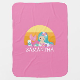 Mermaid Birthday Sunset Red Yellow Baby Blanket