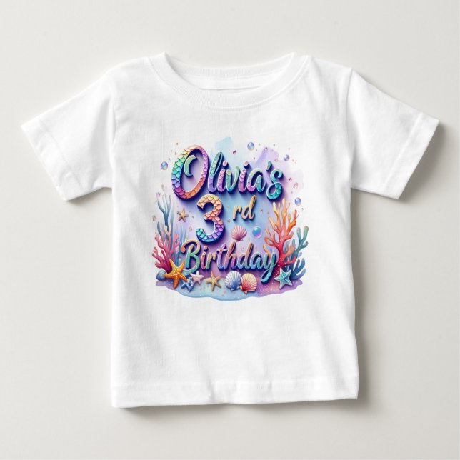 Mermaid Birthday T-Shirt – Personalized Name & Age (Front)