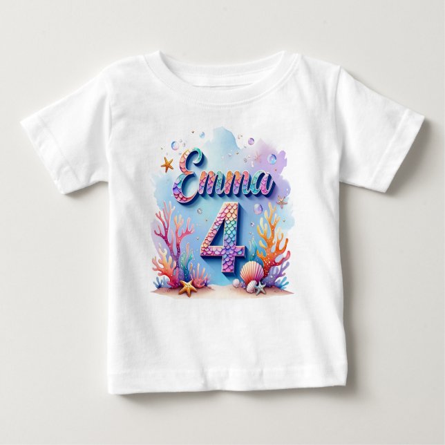 Mermaid Birthday T-Shirt – Personalized Name & Age (Front)