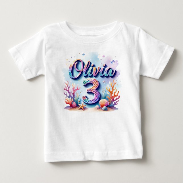 Mermaid Birthday T-Shirt – Personalized Name & Age (Front)