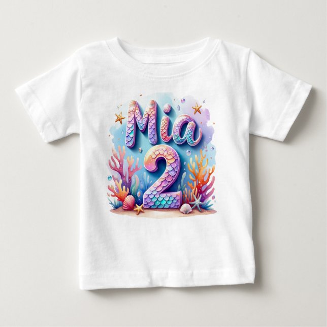 Mermaid Birthday T-Shirt – Personalized Name & Age (Front)