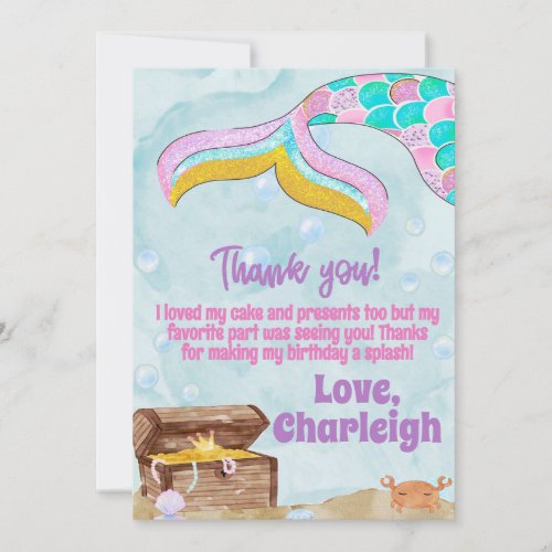 Mermaid Birthday Thank You Card