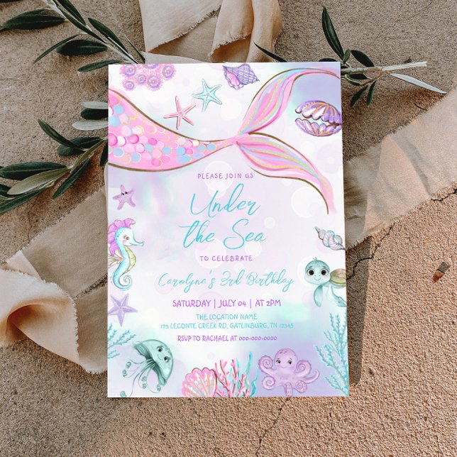 Mermaid Birthday Under the Sea Baby Girl Birthday Invitation (Creator Uploaded)