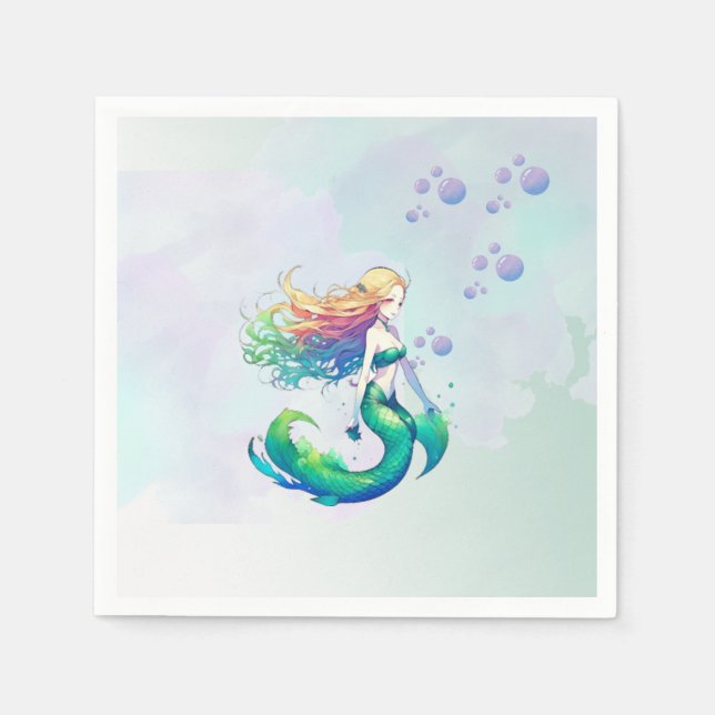 Mermaid Birthday under the Sea Napkins (Front)