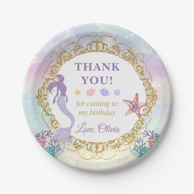 Mermaid Birthday Under The Sea Party Thank You Paper Plates (Front)