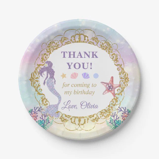 Mermaid Birthday Under The Sea Party Thank You Paper Plates | Zazzle
