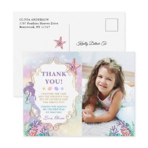 Mermaid Birthday Under The Sea Photo Thank You Postcard