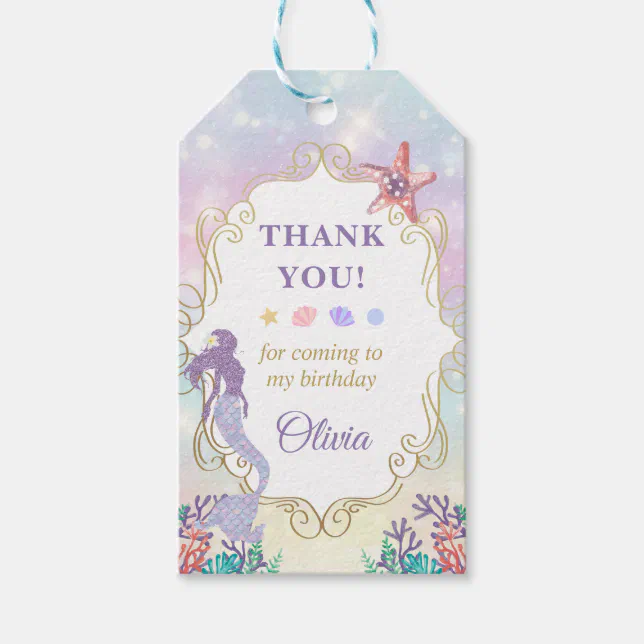 Mermaid Birthday Under The Sea Thank You Gift Tags | Zazzle
