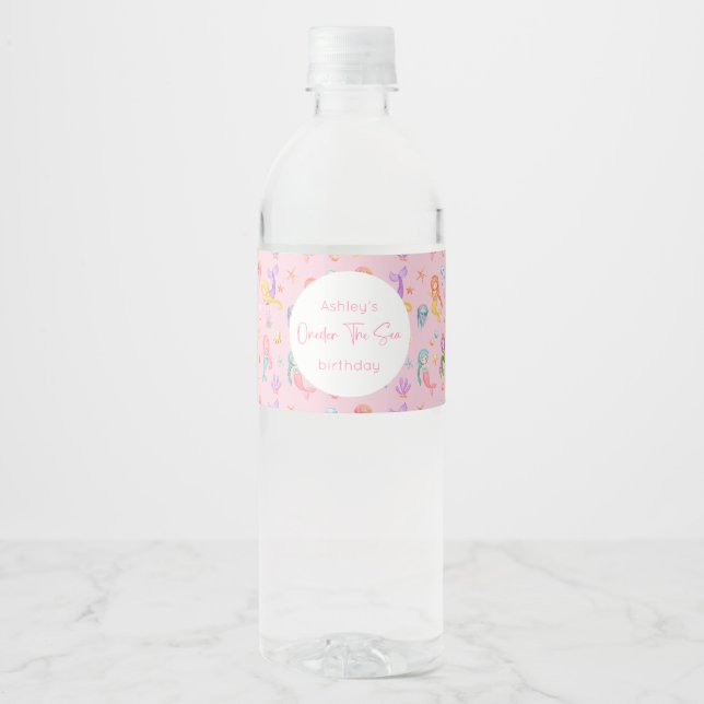 Mermaid Birthday Water Bottle Label (Front)