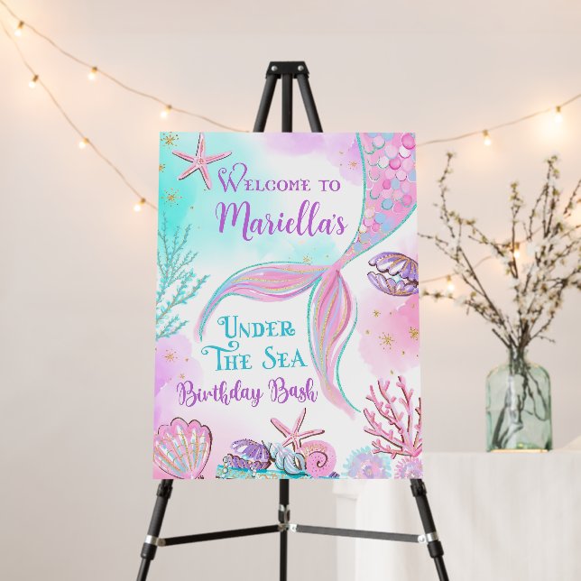 Mermaid Birthday Welcome Sign, Editable Welcome Foam Board (In Situ (Stand))