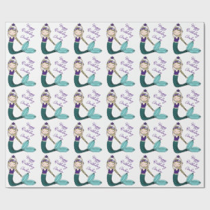 Mermaid Birthday wrapping paper, mermaid girl Wrapping Paper